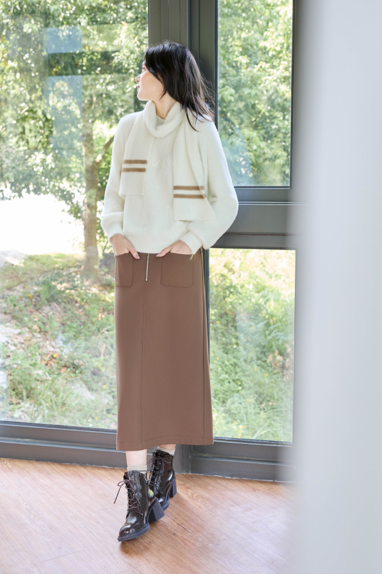 JOAN輕磨毛口袋鉛筆長裙