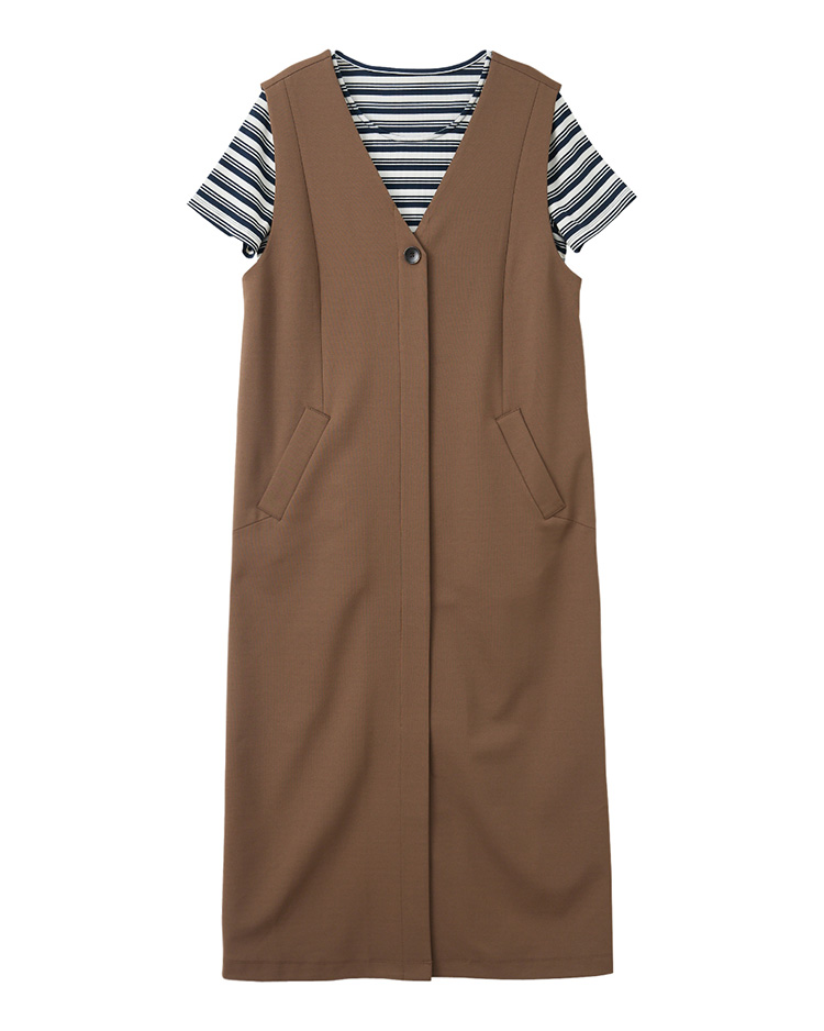 JOAN斜紋羅馬布背心式洋裝(附條紋內搭)