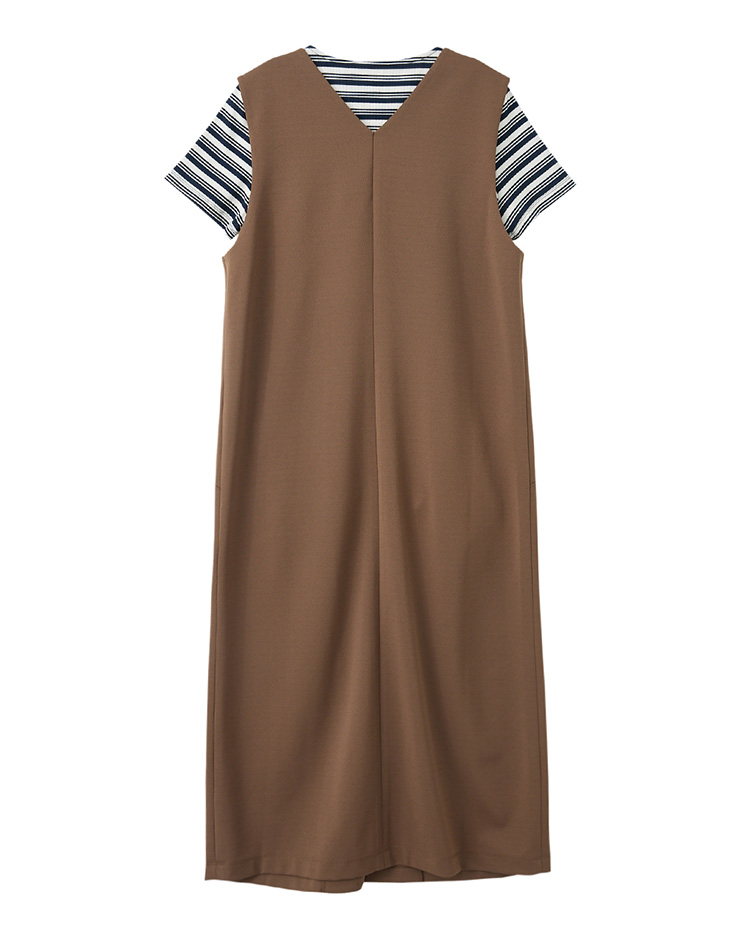 JOAN斜紋羅馬布背心式洋裝(附條紋內搭)