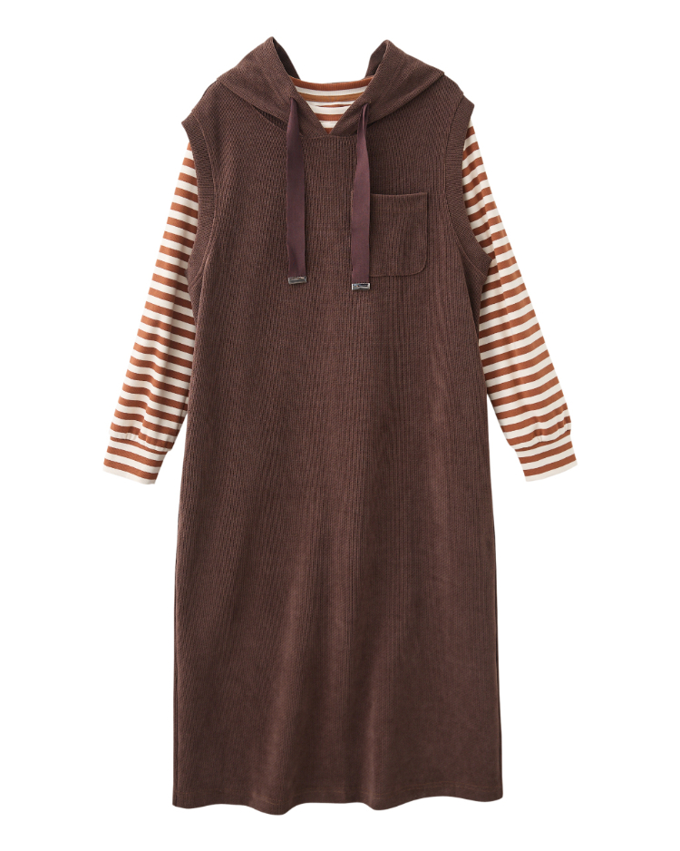 JOAN慵懶層次兩件式休閒連帽洋裝