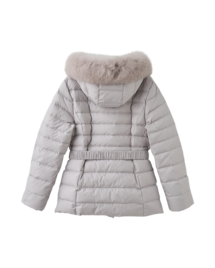 JOAN都市輕奢狐狸毛領腰帶羽絨外套