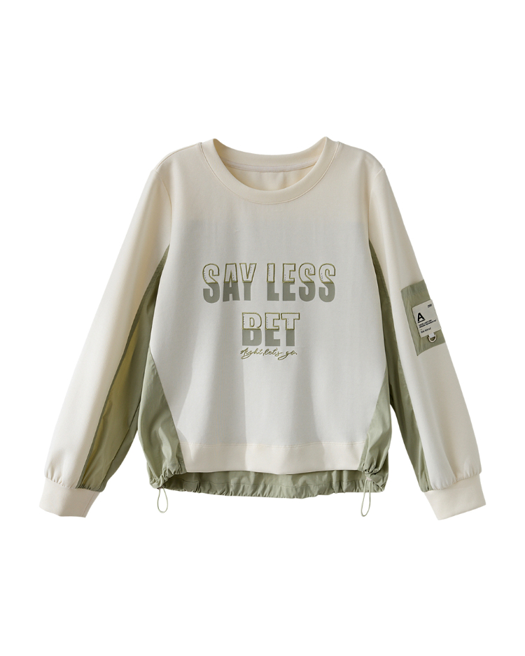 JOAN字母印花異材質抽繩衛衣