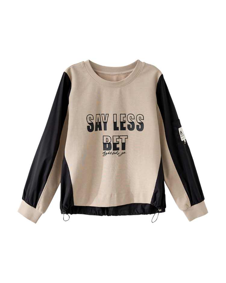 JOAN字母印花異材質抽繩衛衣