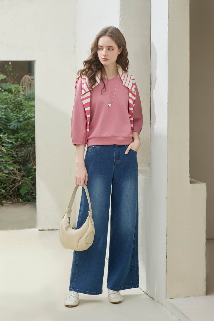 JOAN率性修身直筒寬版牛仔褲