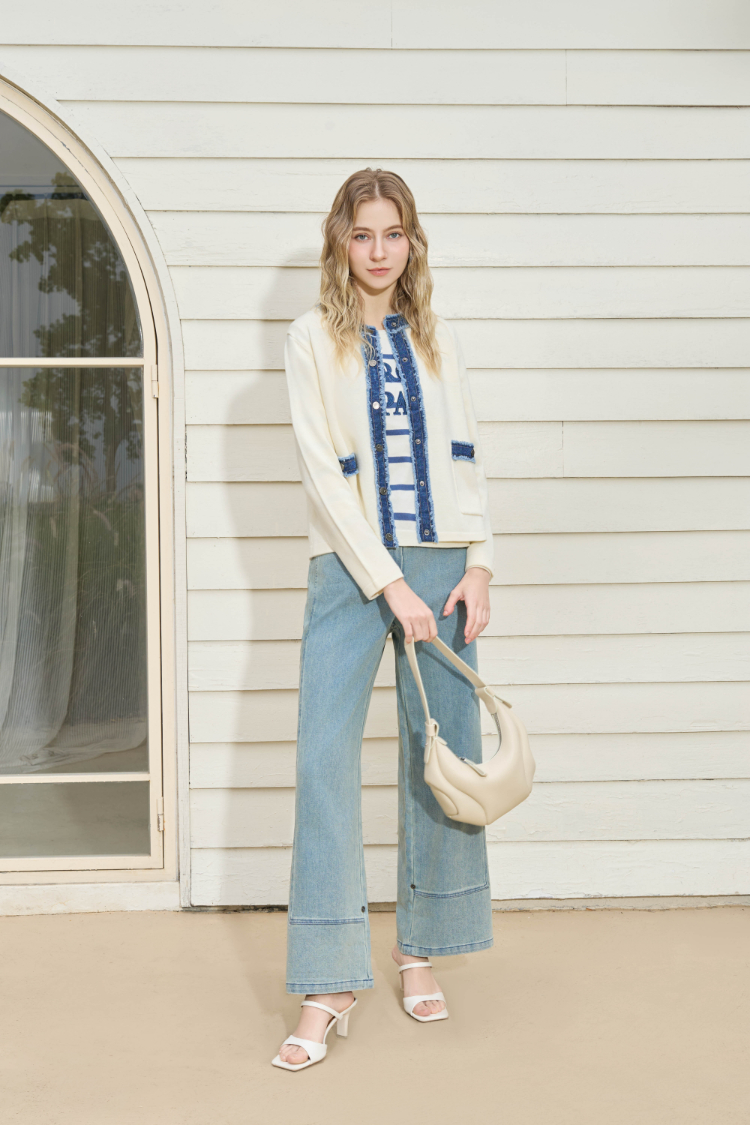 JOAN可反摺刷色牛仔寬褲