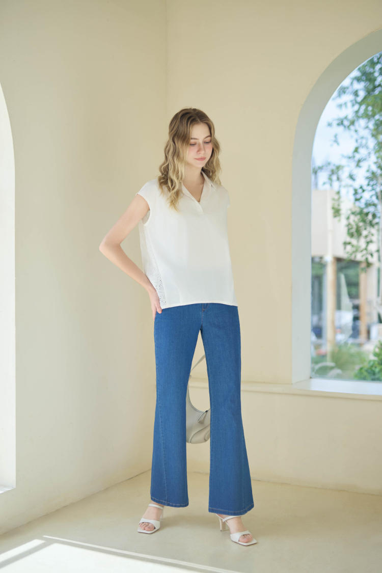 JOAN涼感彈力美腿牛仔喇叭褲