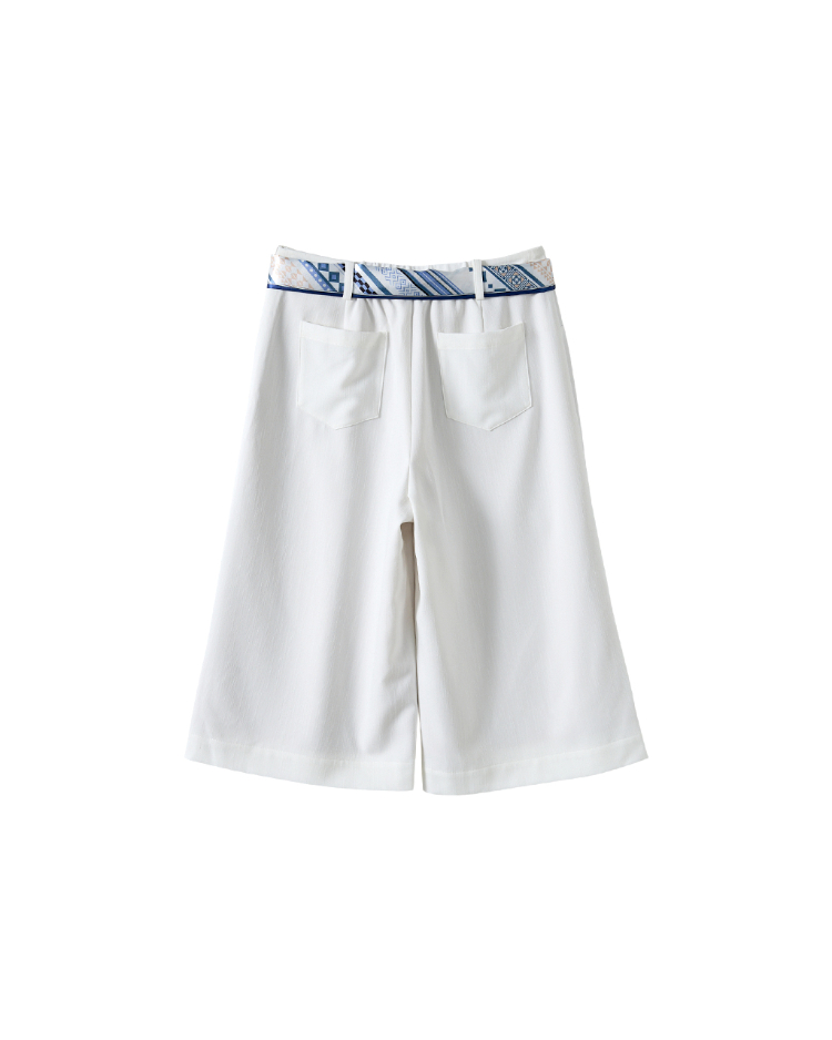 JOAN法式絲巾裝飾六分寬褲