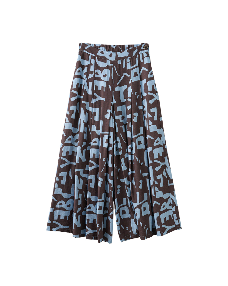 JOAN藝術感印花寬擺褲裙