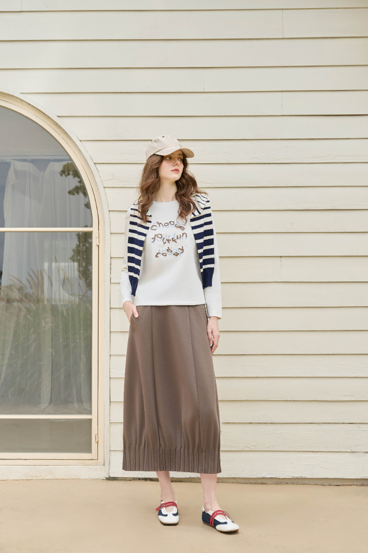 JOAN下擺細摺氣球中長裙