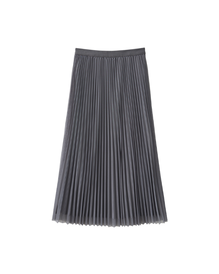 JOAN輕霧垂墜網紗壓摺長裙