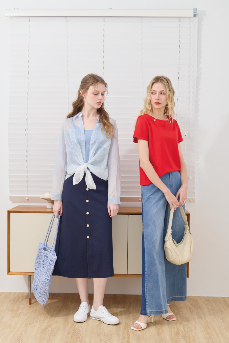 JOAN經典海軍風排釦鉛筆裙