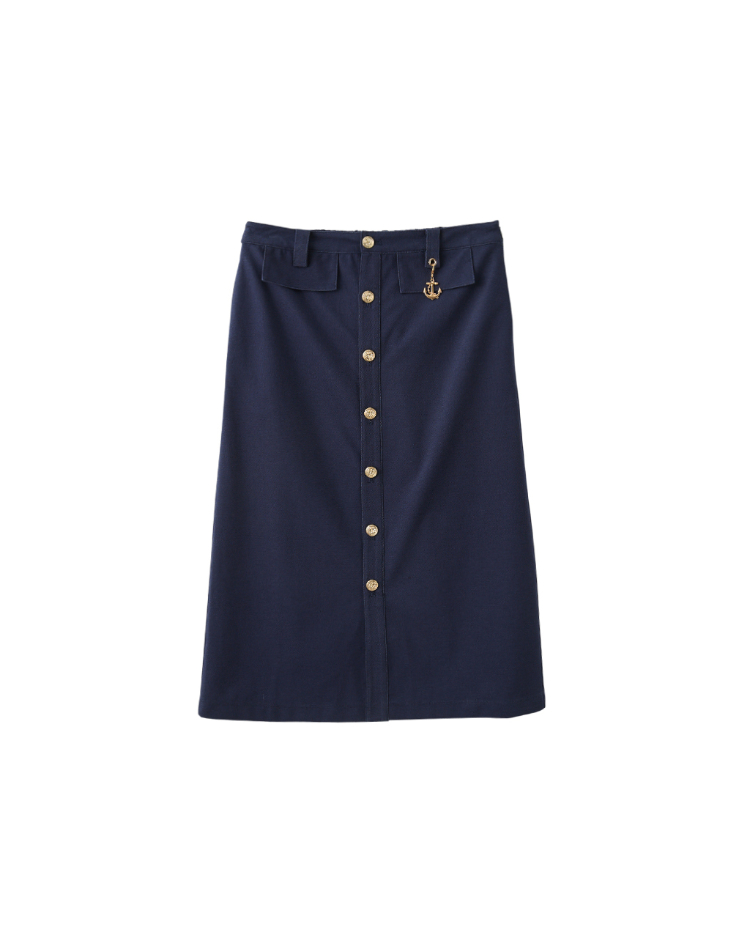 JOAN經典海軍風排釦鉛筆裙