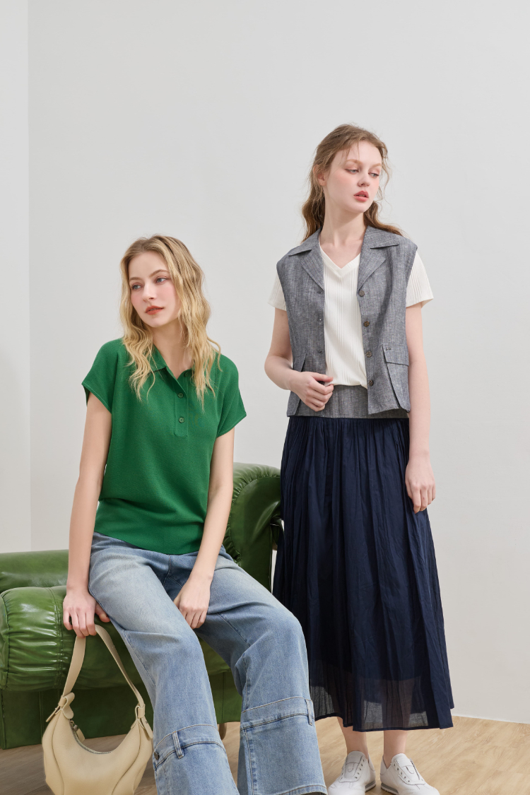 JOAN拼接設計棉質傘擺長裙