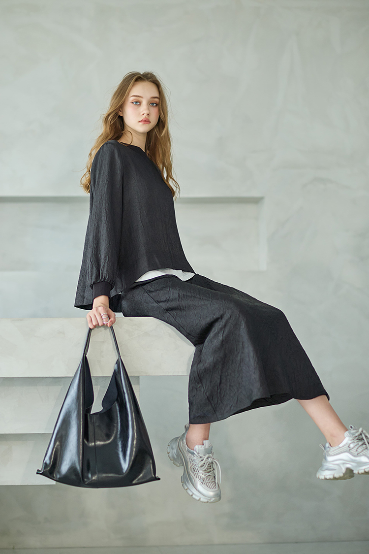 DE NOVO啞光光澤感肌理面長裙