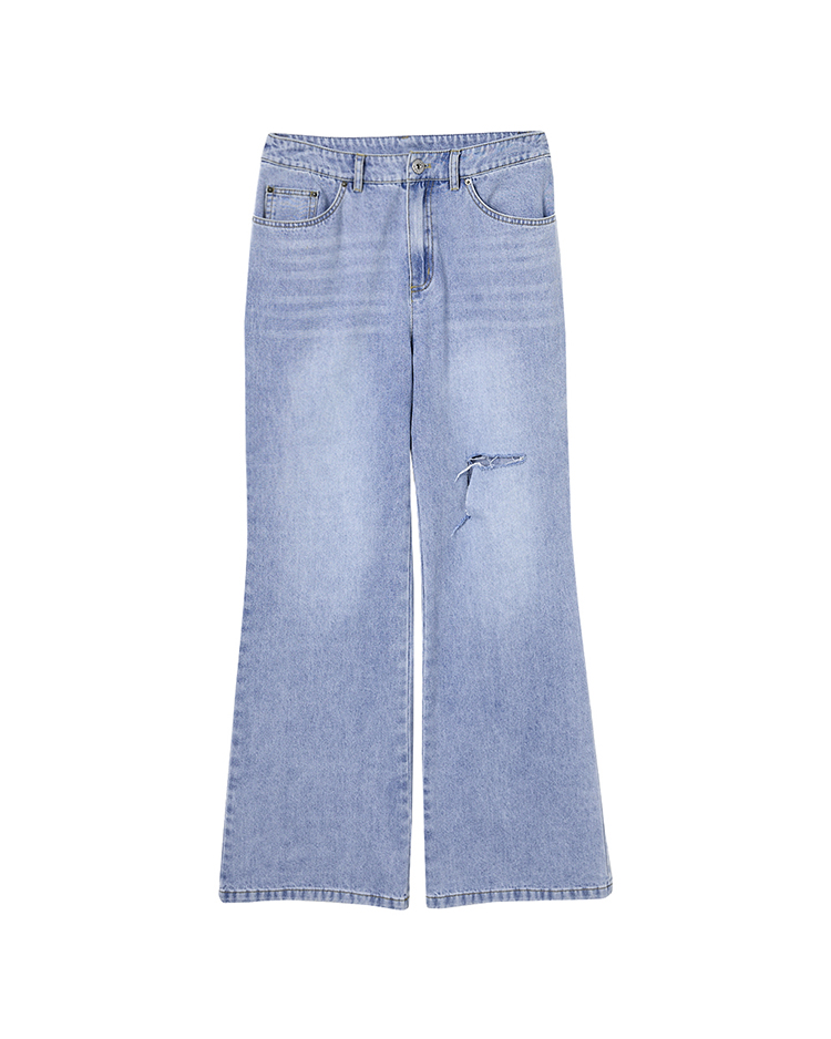 DE NOVO個性刷破無彈性靴型褲