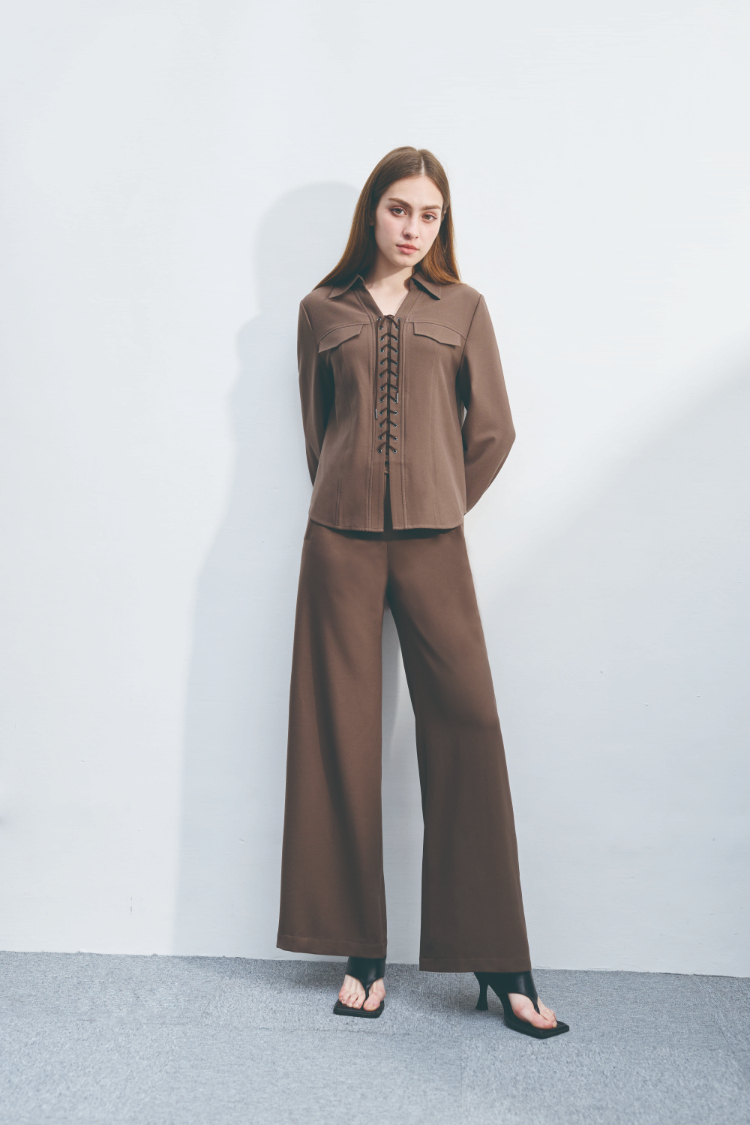 DENOVO微正式彈力直筒寬版長褲