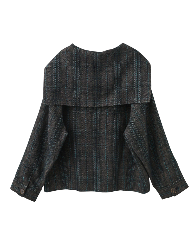 DENOVO大翻領拉鍊格紋外套