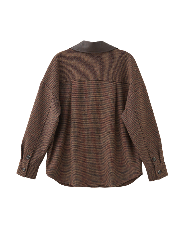 DENOVO仿皮革拼接口袋襯衫外套