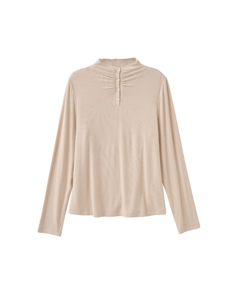 DENOVO親柔觸感半高領扣飾上衣