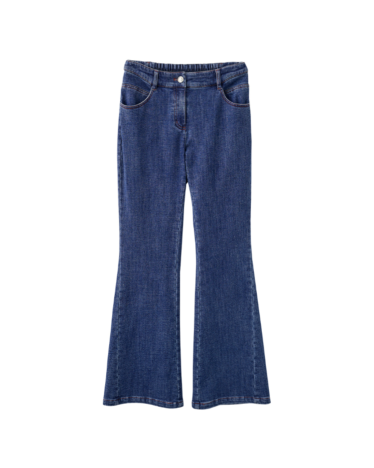 DENOVO輕磨毛彈性修身牛仔喇叭褲