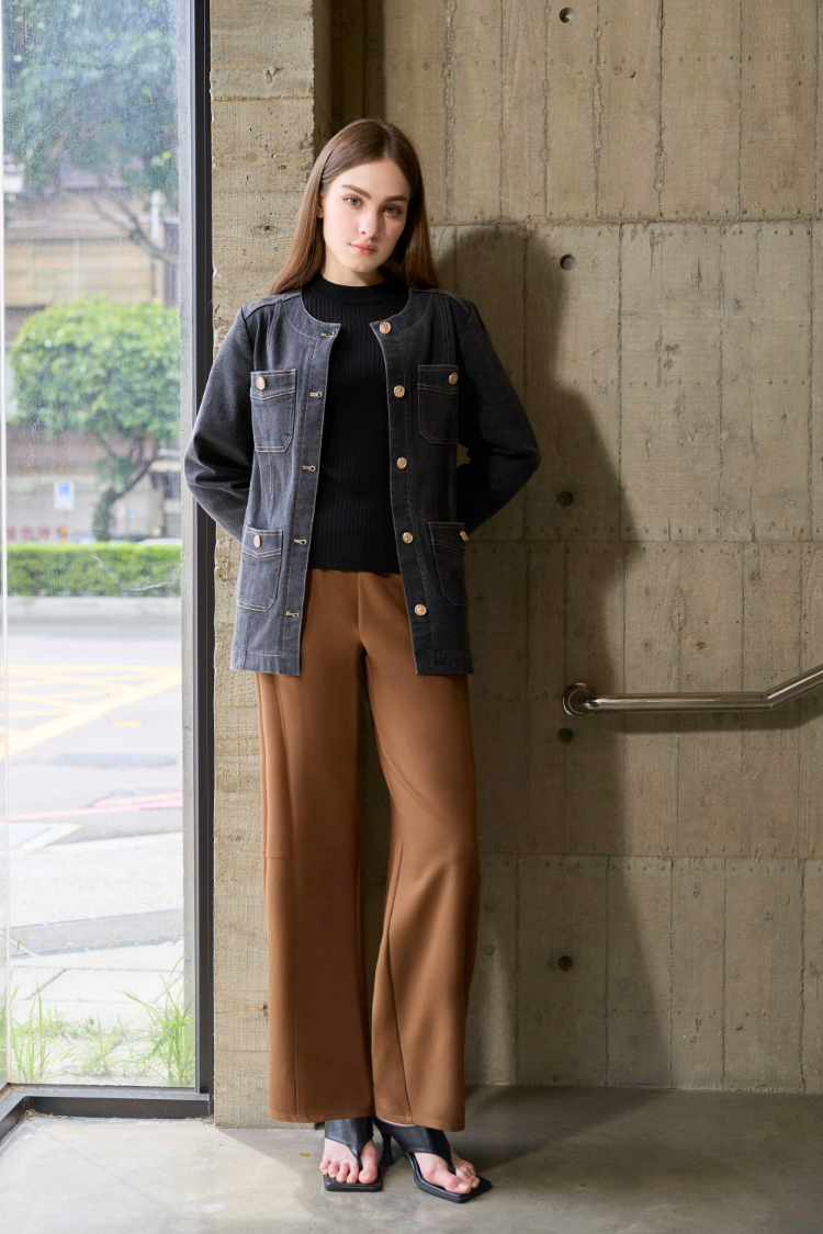 DENOVO立體線條彈力彎刀褲