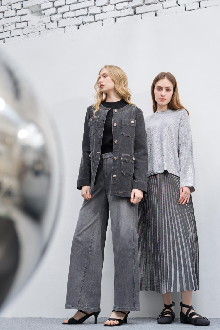 DENOVO輕磨毛口袋造型中長版牛仔外套