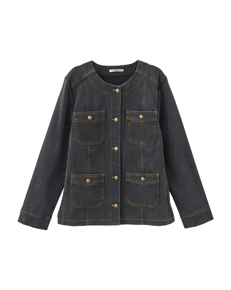 DENOVO輕磨毛口袋造型中長版牛仔外套