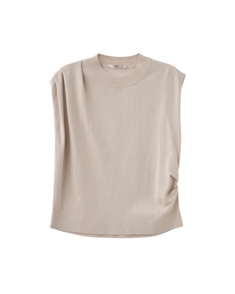 DE NOVO不對襯抓褶針織上衣