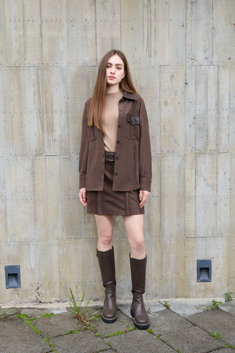 DENOVO蓄熱紗配色袖口針織上衣