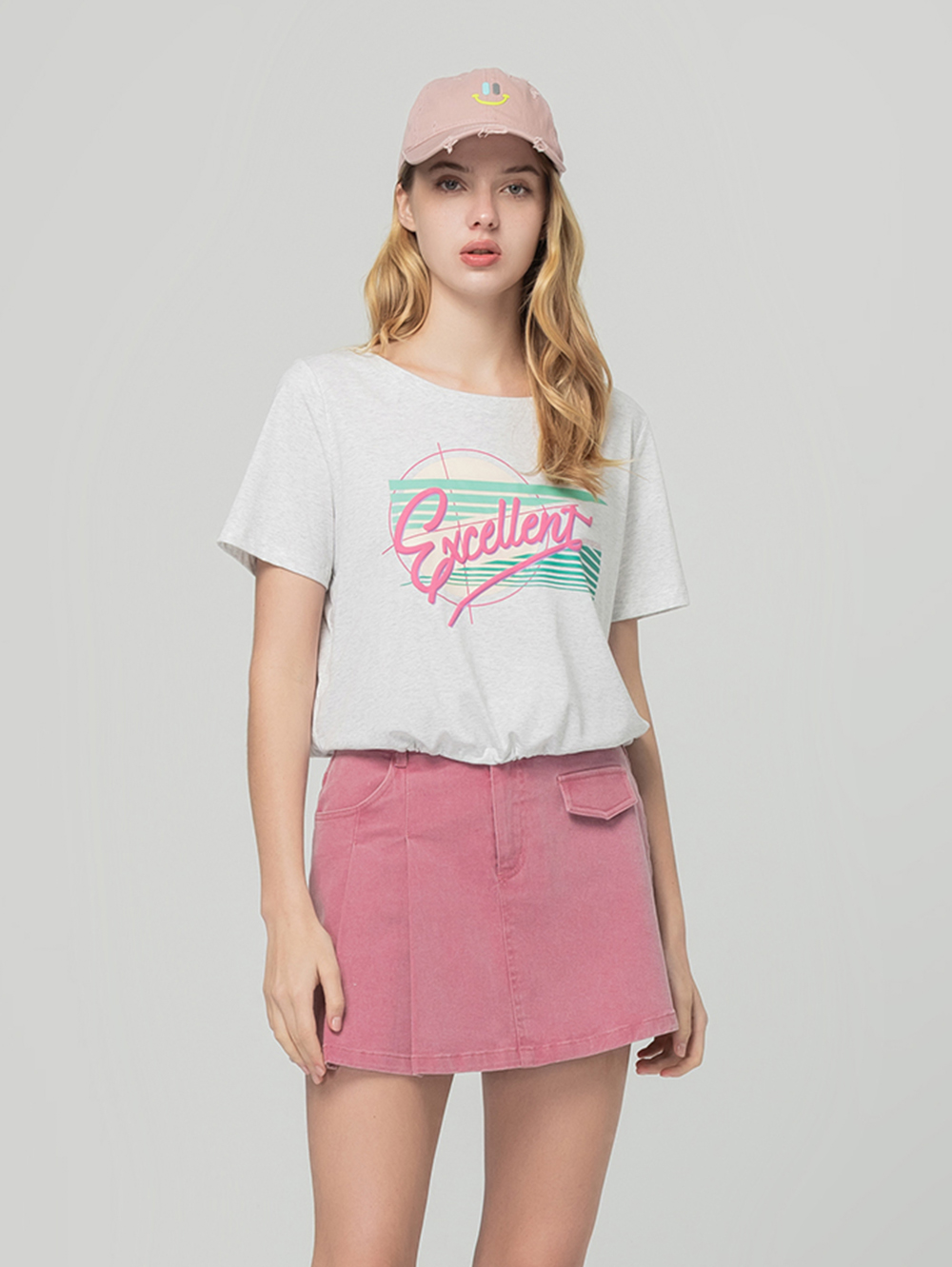 abito水洗牛仔修身打褶短裙