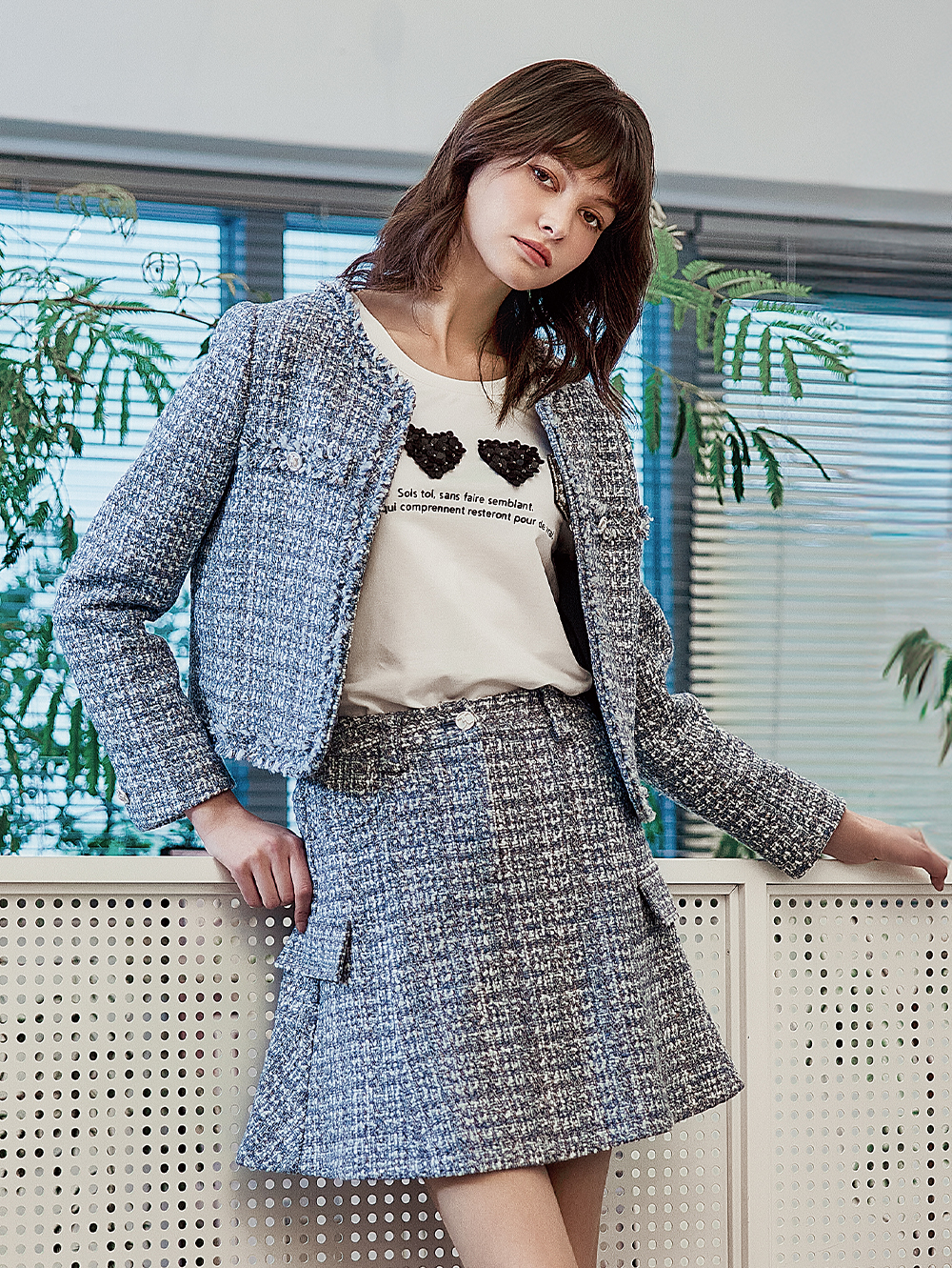 abito經典交織格紋短裙