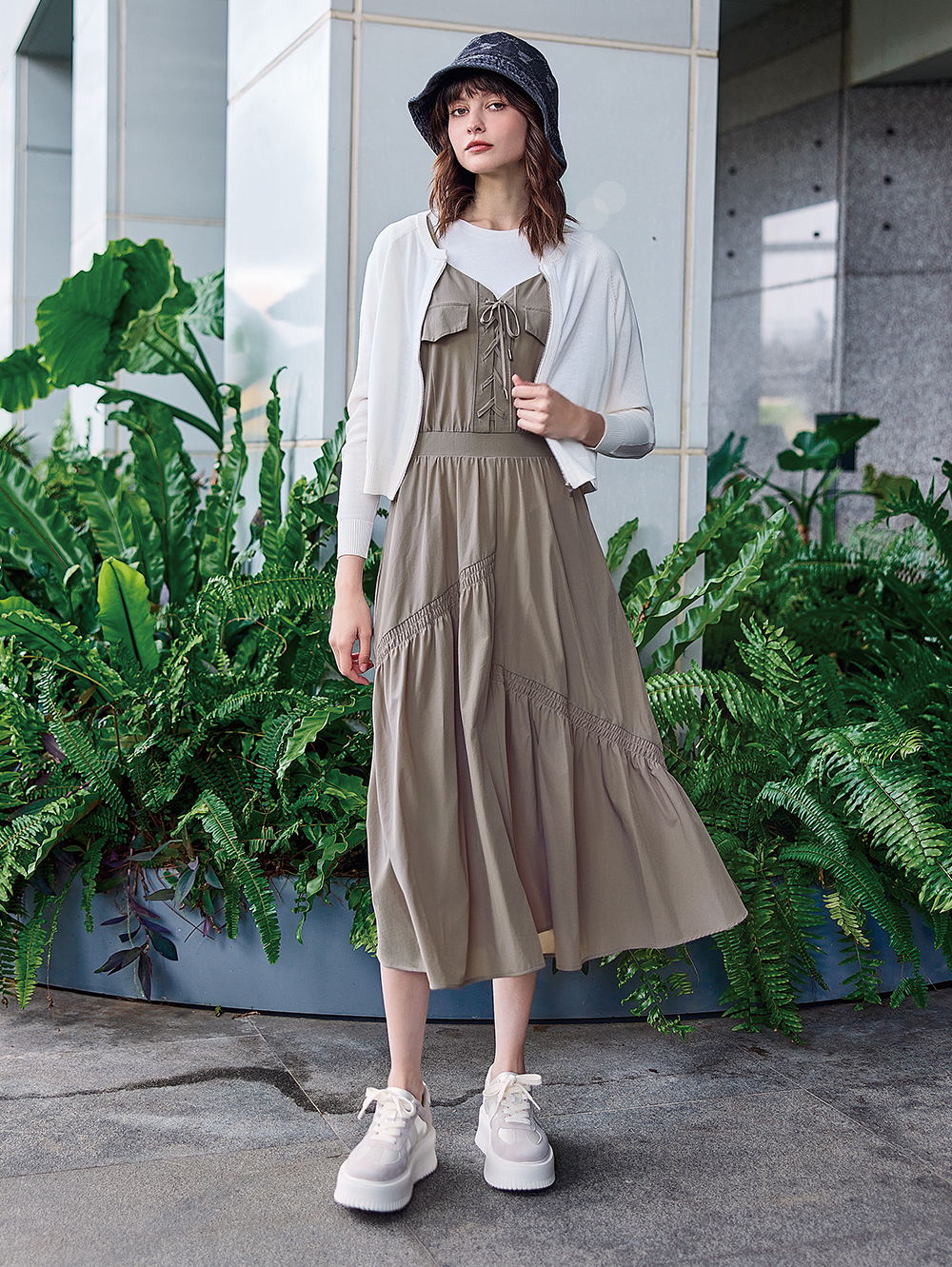 abito個性綁帶抽褶兩件式長裙