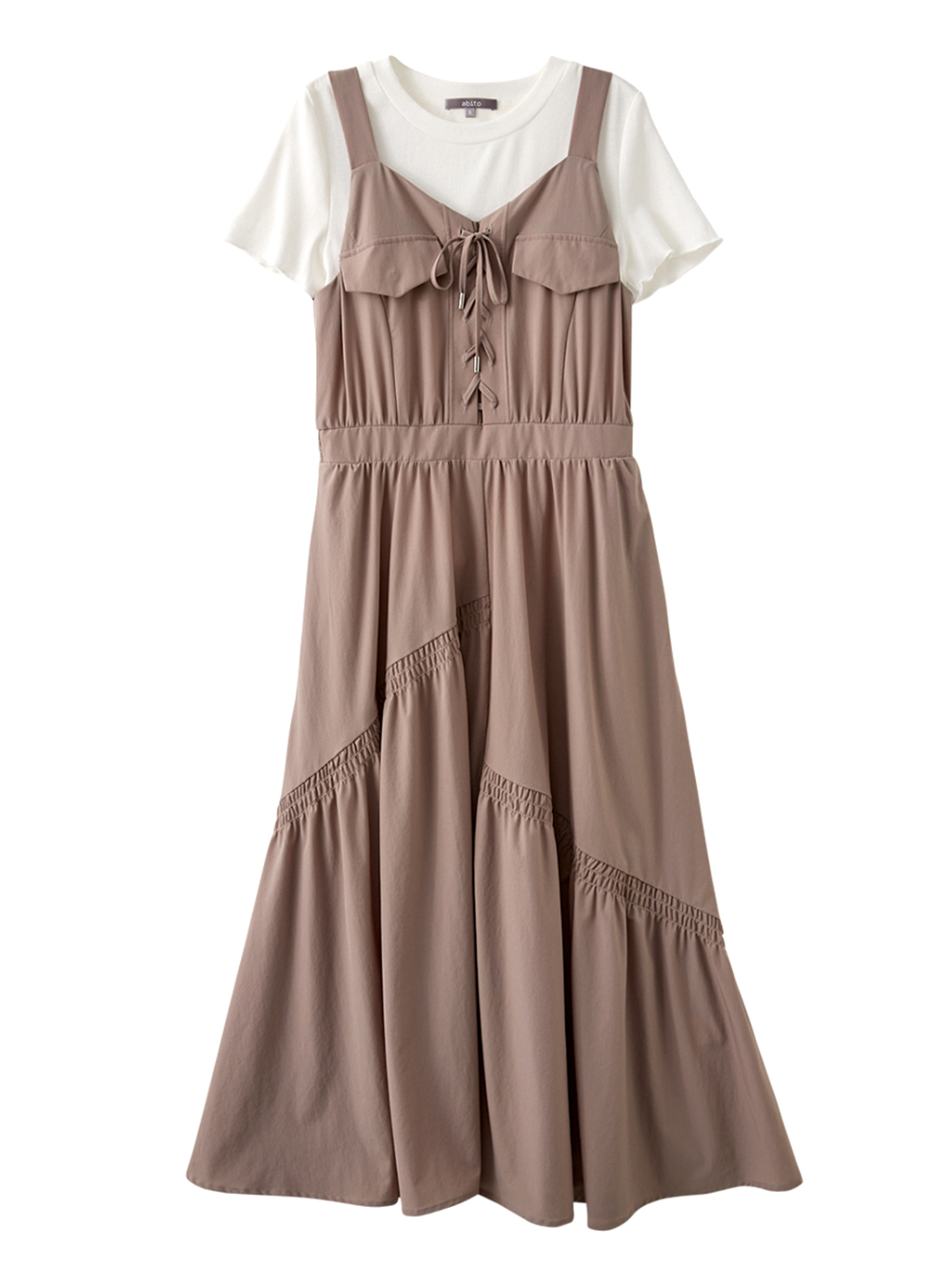 abito個性綁帶抽褶兩件式長裙