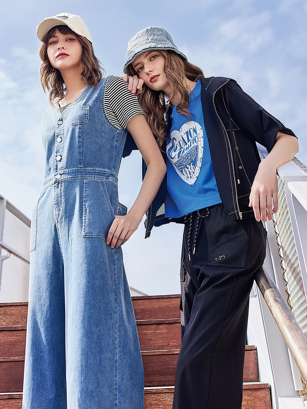 abitoV領排釦工裝牛仔連身褲