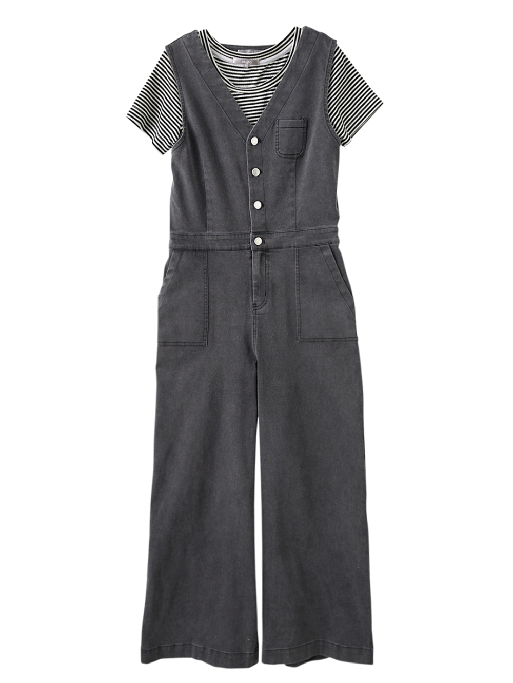 abitoV領排釦工裝牛仔連身褲