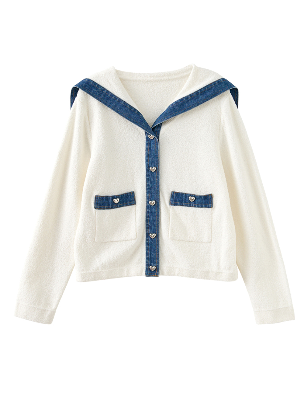 abito牛仔拼接針織外套