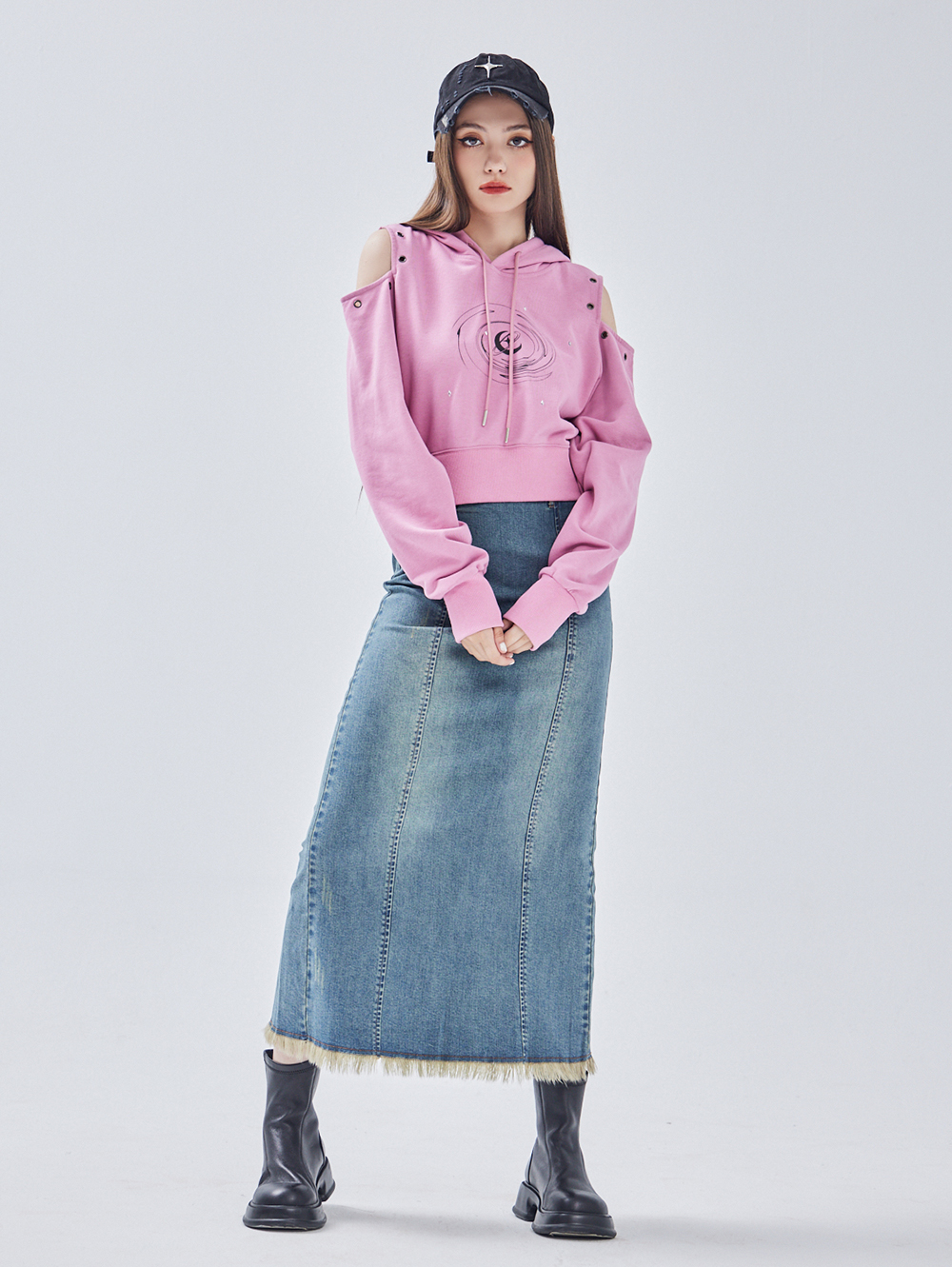 CIELA 抽鬚刷黃牛仔長裙