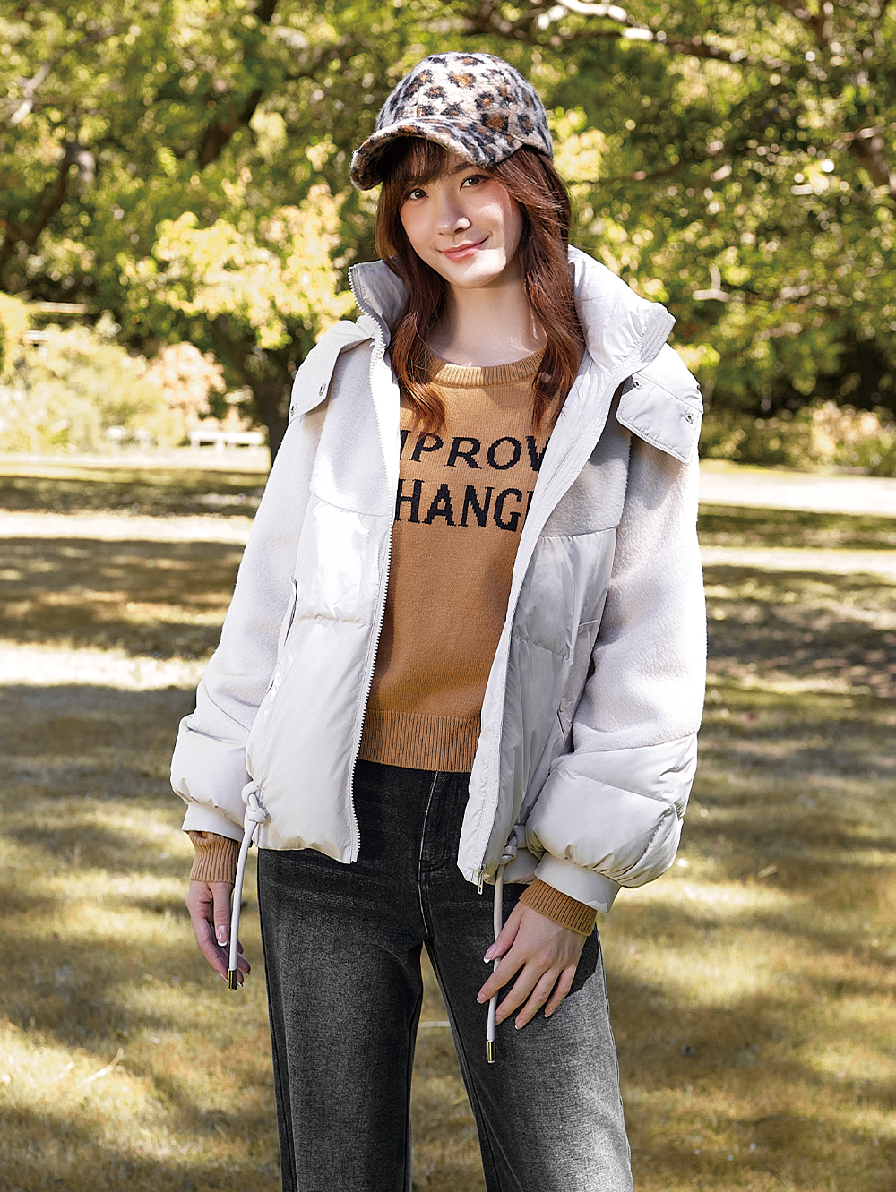 DITA份量感毛料拼接羽絨外套