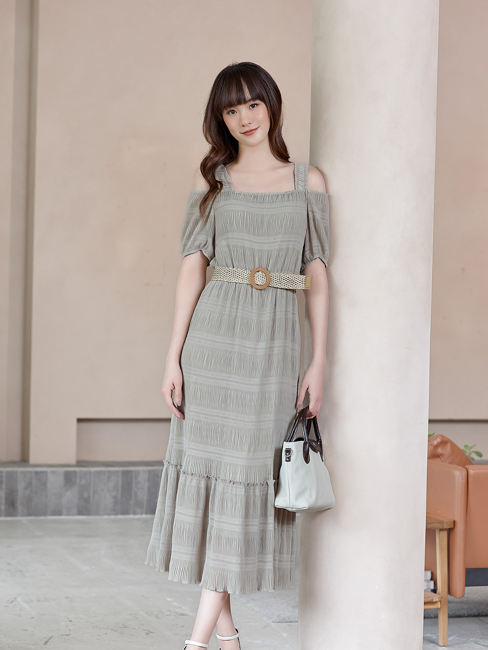 DITA日系甜美一字領吊帶洋裝