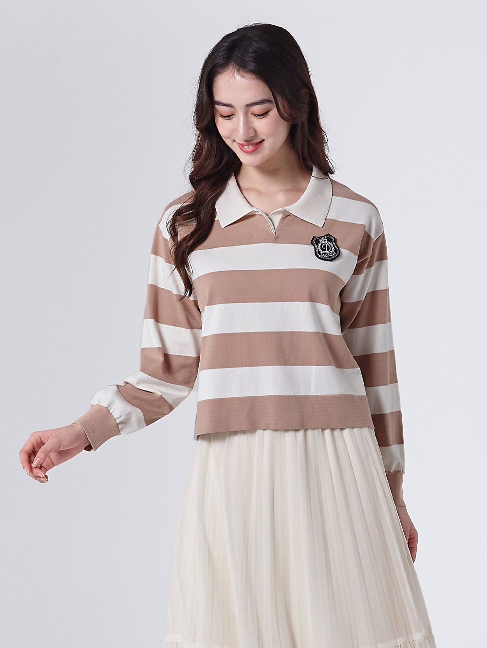 DITA短版寬條紋針織上衣