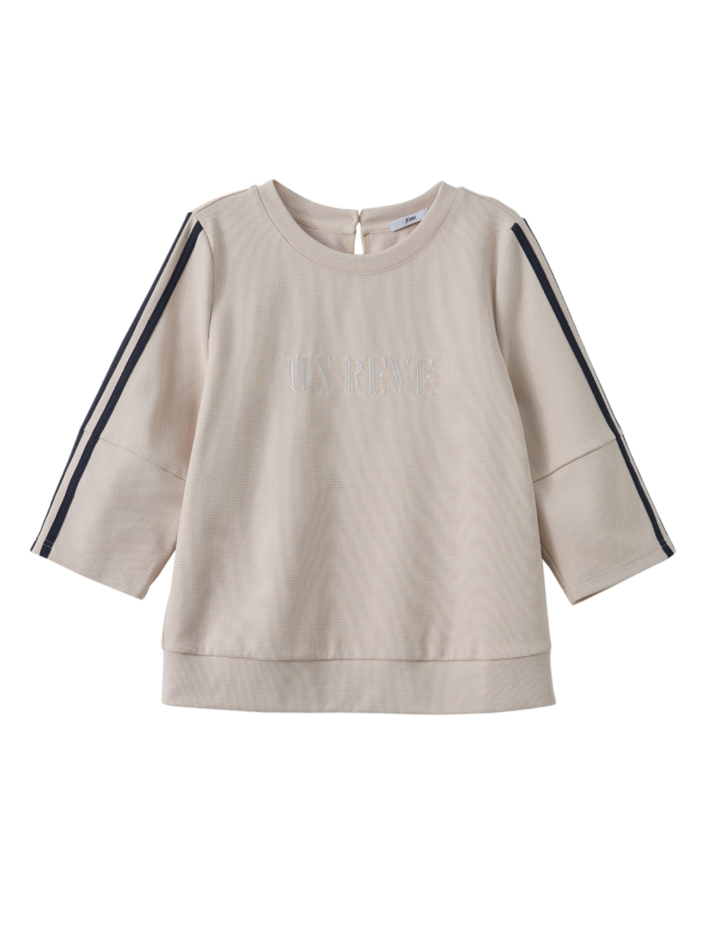 JOAN立體鬆餅格配色織帶標語T恤