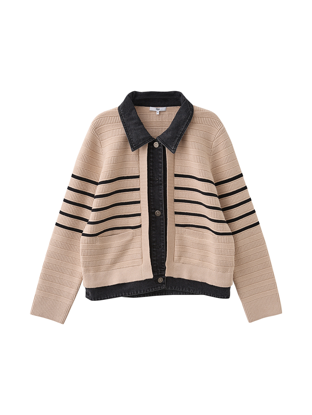 JOAN牛仔拼接條紋針織短外套