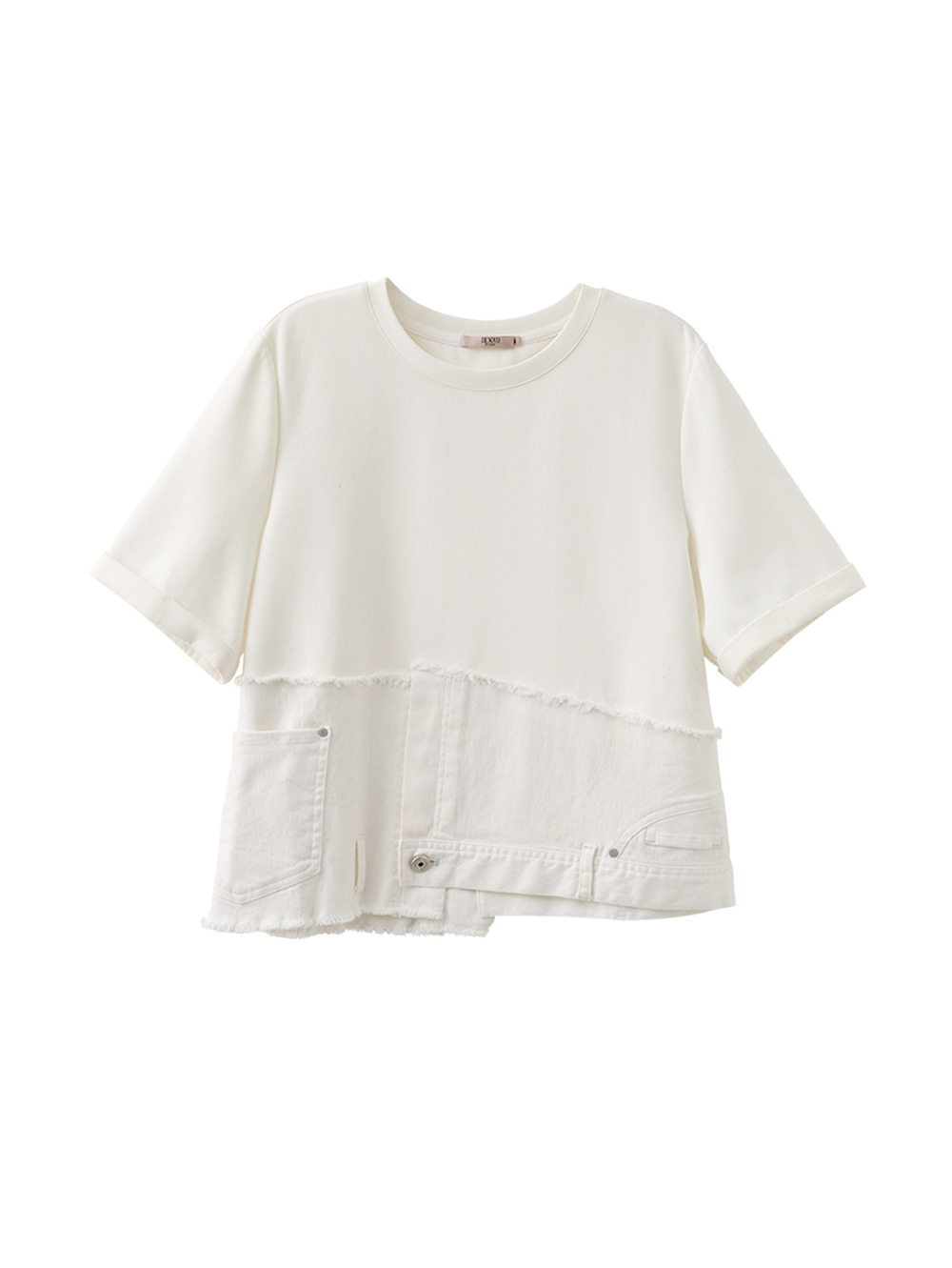 DENOVO設計感拼接牛仔空氣棉T恤