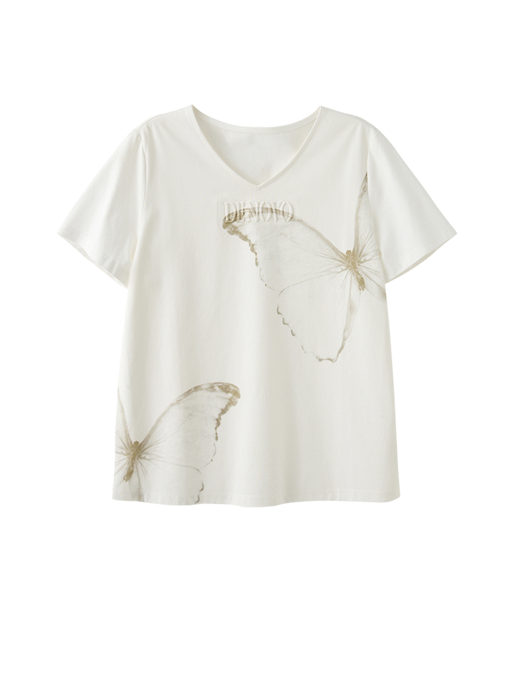 DENOVO柔霧蝶影印花V領T恤
