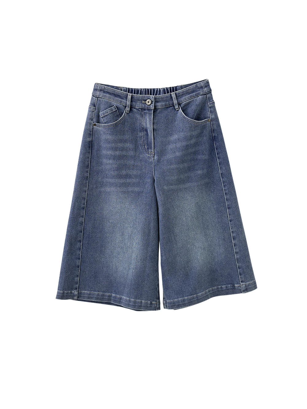 DENOVO刷色修身彈力五分丹寧褲