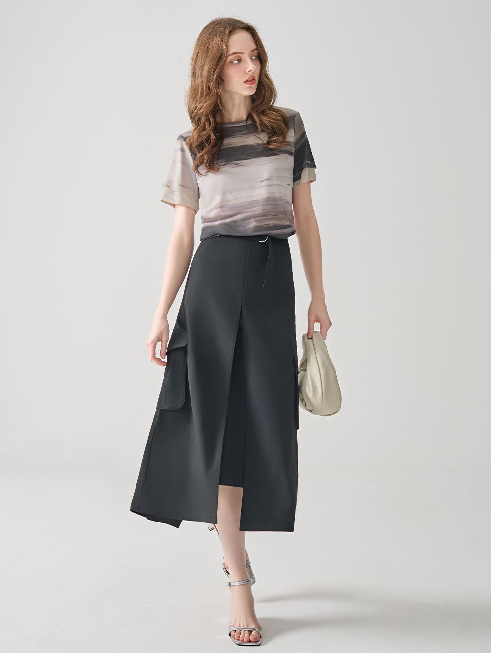 DENOVO率性工裝風開衩中長裙