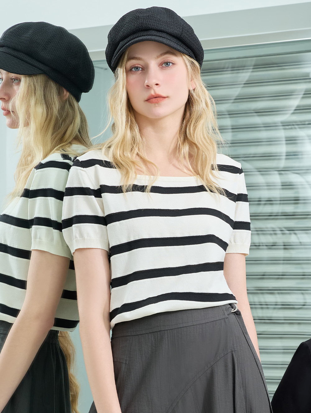 DENOVO經典法式條紋針織上衣