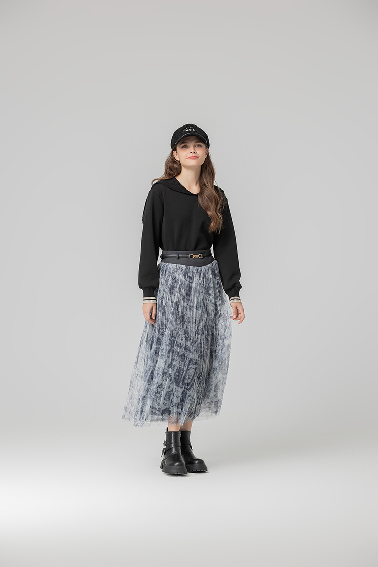 abito特殊印花細褶紗裙