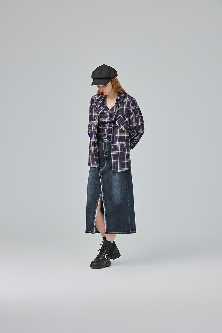 abito造型斜邊抽鬚牛仔裙