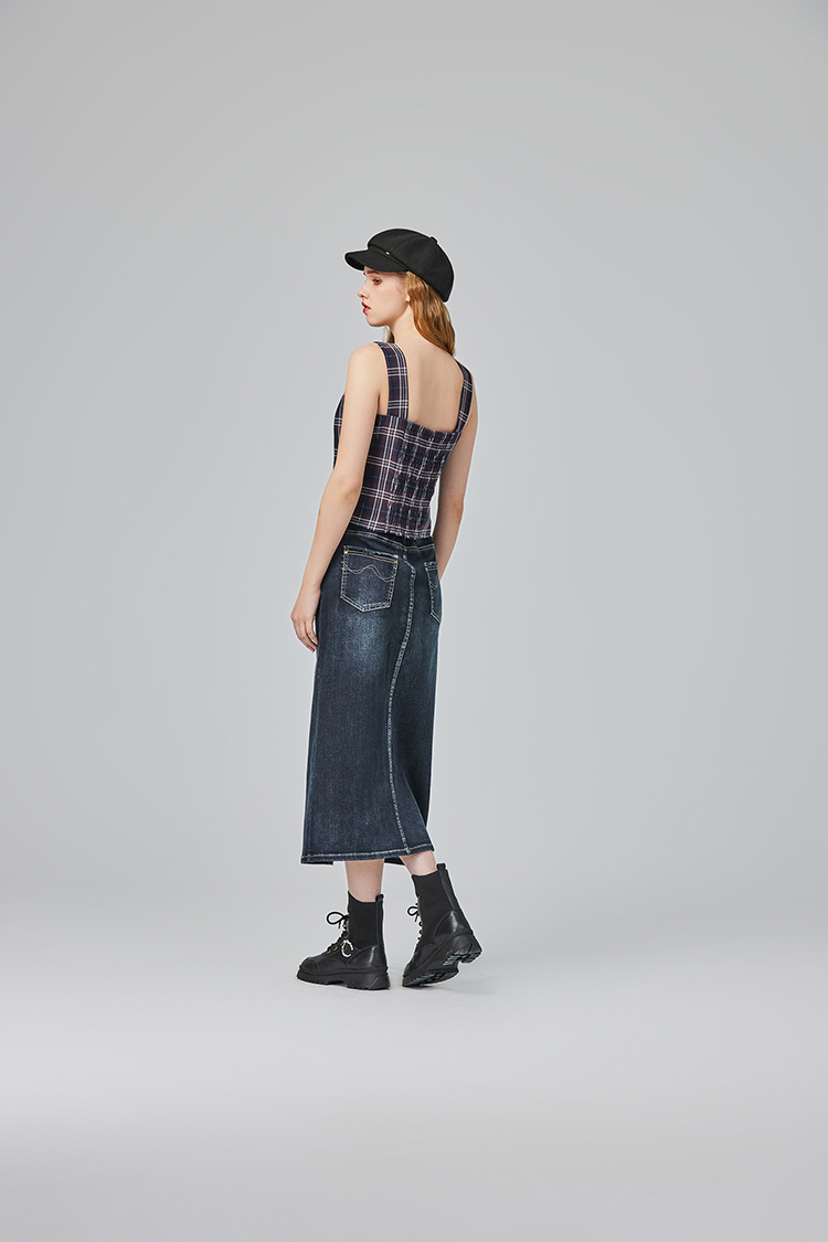 abito造型斜邊抽鬚牛仔裙